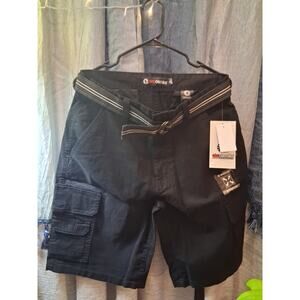 Akademiks cargo shorts sz 32 men's black with belt nwt